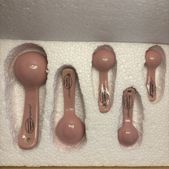 Longaberger Woven Traditions retired PINK 5-Pc Ceramic Measuring Spoon Set NIB - Picture 1 of 4